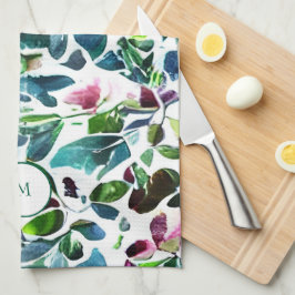 Elegant av botaniska blommor i vattenfärg med mono kökshandduk