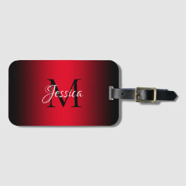 Elegant av Bright Red and Black Ombre Monogram Bagagebricka