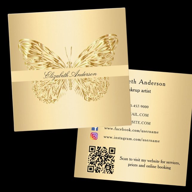 Elegant av Butterfly guld QR-kod Fyrkantigt Visitkort (Skapare uppladdad)