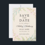 Elegant av chic Mörk Emerald and Rosa Blommigt  Spara Datumet<br><div class="desc">Blommigten rosa med vattenfärg sparar datum, elegant rosa blommigt design med löv i blek blå och grönt vattenfärger. Den här chicen sparar datumkortet med elegant och modern typografi. Kortets baksida är målad i en mörk som framträder i färg. Om du behöver hjälp eller matchande artiklar kontaktar du oss genom vår...</div>