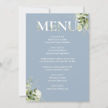 Elegant av Dusty Blue Menu Card - Greenery Blommig