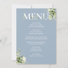 Elegant av Dusty Blue Menu Card - Greenery Blommig Inbjudningar