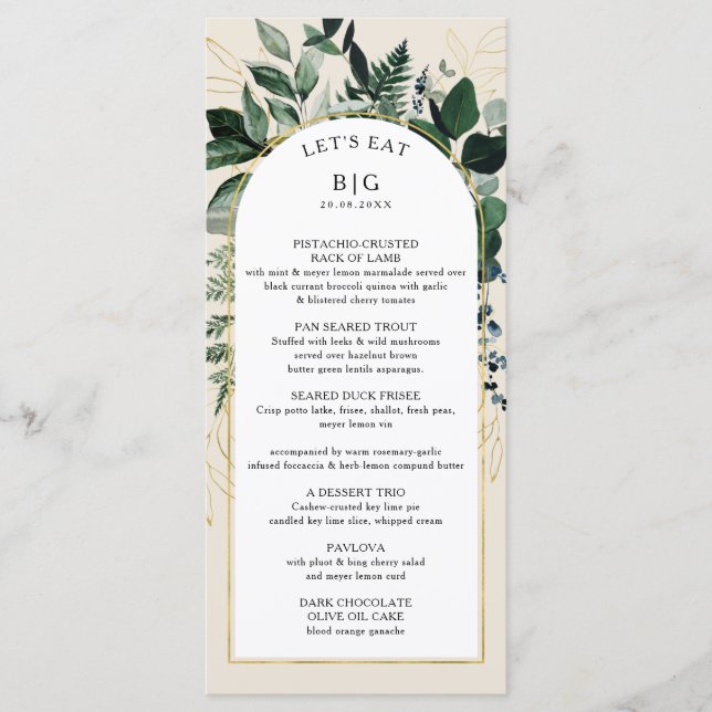 Elegant av elfenben Modern botaniska båge bröllop  Meny (Framsida)