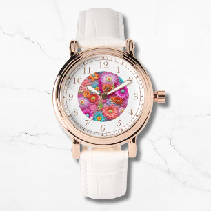 Elegant av färgstarka faux broiderad Blommigt Armbandsur