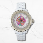 Elegant av färgstarka faux broiderad Blommigt Armbandsur<br><div class="desc">Eleganten Womans Watches i färglös Faux-broiderad Blommigt har en färgstark modern faux-brodery-blommigt för rosa,  lila,  orange,  blått och gult. Skapat av Evco Studio www.zazzle.com/store/evcostudio</div>