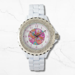 Elegant av färgstarka faux broiderad Blommigt Armbandsur