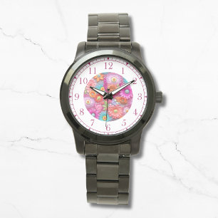 Elegant av färgstarka faux broiderad Blommigt Armbandsur