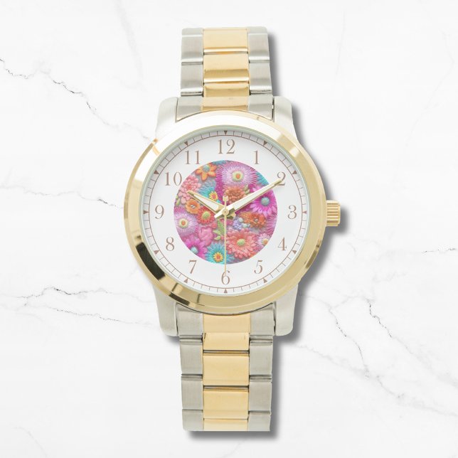 Elegant av färgstarka faux broiderad Blommigt Armbandsur (Skapare uppladdad)