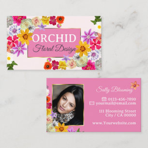 Elegant av fotomall Wildblomme Guld Girly Rosa Visitkort