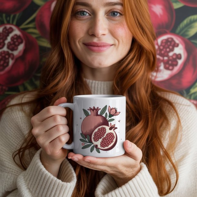 elegant av granatfrukt med botanisk blomma kaffemugg (Skapare uppladdad)