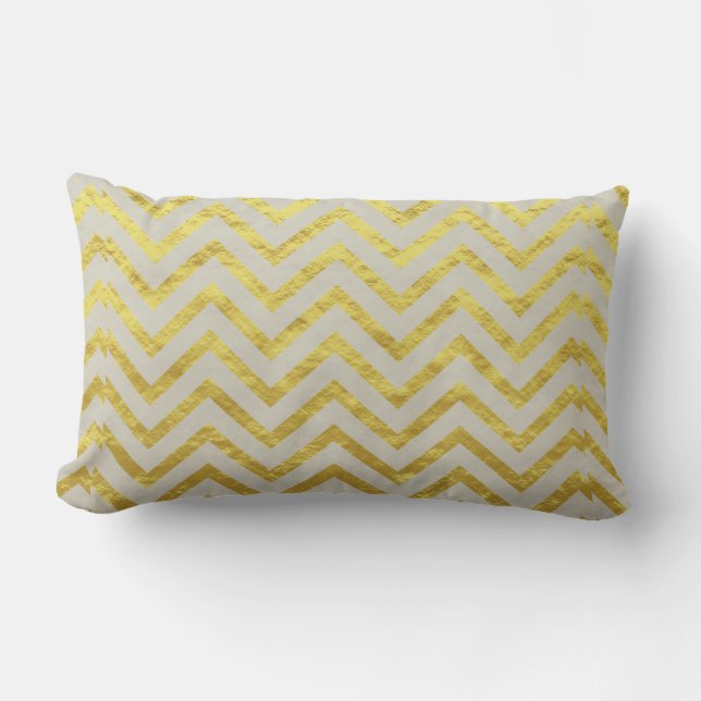 Elegant av Grått- av Chevron Gold Foil Royal Glitt Lumbarkudde (Framsida)