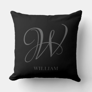 Elegant av initial Personlig, svart Grått Monogram Kudde