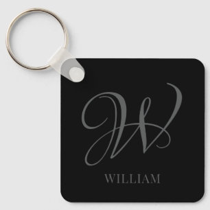 Elegant av initial Personlig, svart Grått Monogram Nyckelring