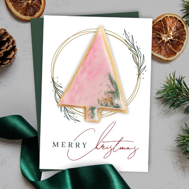 Elegant av julklapp Guld Greenery Wandey (Display your individual Christmas cookies in style with this elegant gold wreath cookie card design)