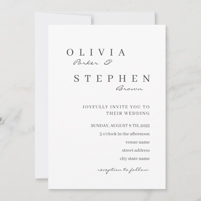 Elegant av klassisk svartvit typografi Bröllop Inbjudningar (Framsida)