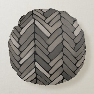 Elegant av kol och Grått Herringbone Geometric Rund Kudde