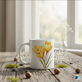 Elegant av ljus gult krokblommor minimalistisk kaffemugg