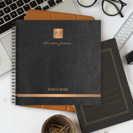 Elegant av lyxfärg, svart läder guld monogrammat