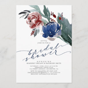 Elegant av marin blå och burgundisk Blommigt Inbjudningar