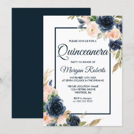 Elegant av marin och  Blommigt Quinceanera Party Inbjudningar