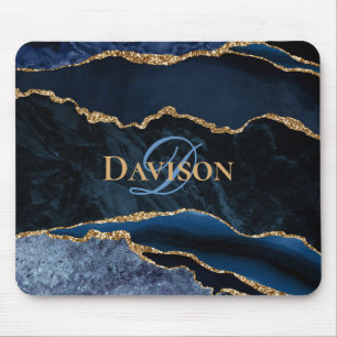 Elegant av marinblått Guld-agate, monogram Musmatta