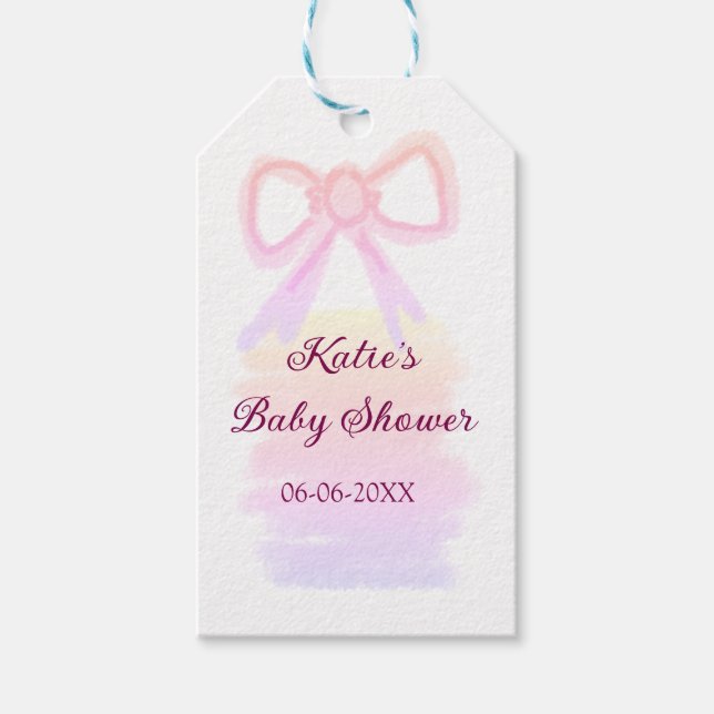 Elegant av modern babydusch, rosa, vattenfärg presentetikett (Framsidan)