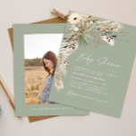 Elegant av modern grönt för babyduschpampas flygblad<br><div class="desc">Budgeterad babyduschpampasgräs och eukalyptus moderna boho elegant snyggt foto party inbjudan. I en contemporary terracotta,  sage grönt,  naturlig,  gräddvit och svart färgväg.</div>