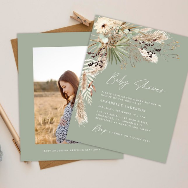 Elegant av modern grönt för babyduschpampas flygblad (Skapare uppladdad)