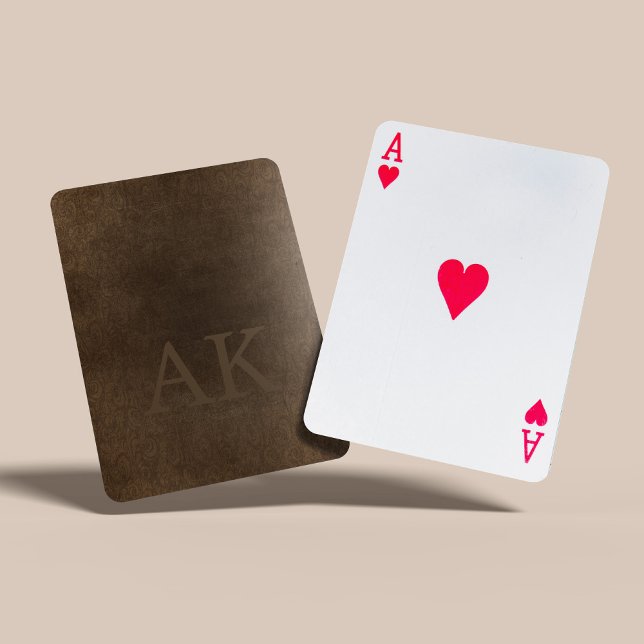 Elegant av monogram vintage, brunt läder casinokort (Skapare uppladdad)