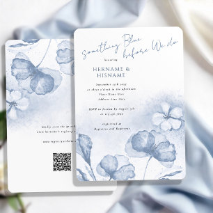 Elegant av något blått Blommigt QR-Möhippa Inbjudningar