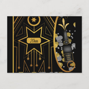 Elegant av nyårsjubileet Vintage Art Deco Champagn Vykort