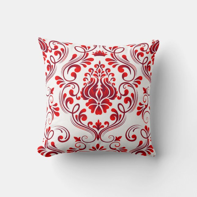 Elegant av Red and Burgundy Damask Blommönster Kudde (Framsida)