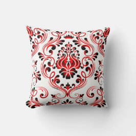 Elegant av Red Black and White Damask Blommönster Kudde