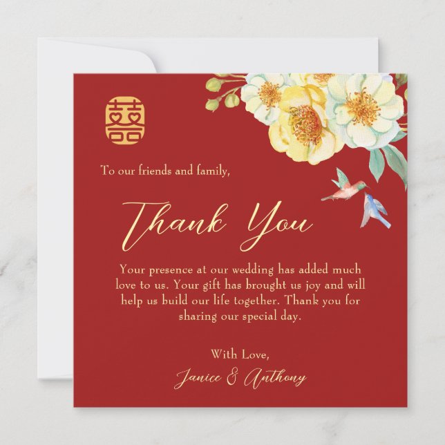 Elegant av röd blommigt i bröllop tack kort (Framsida)
