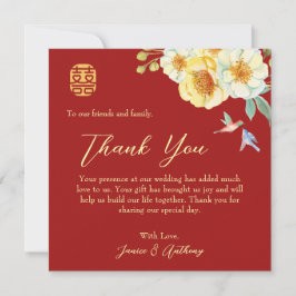 Elegant av röd blommigt i bröllop tack kort