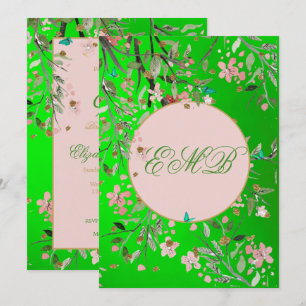 Elegant av Rosa av 90:e Blommigt Grönt  Monogram F Inbjudningar