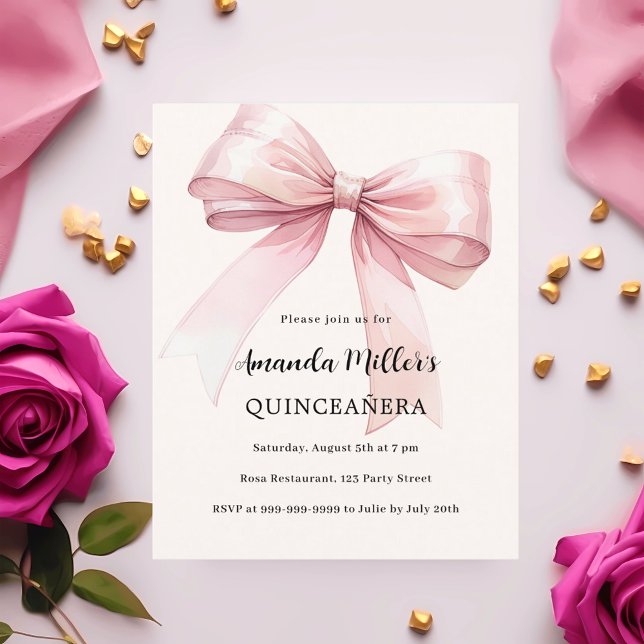 elegant av rosa buggkräm Quinceanera-inbjudan (Skapare uppladdad)