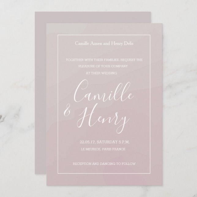 Elegant av  rosa grått vattenfärg bröllop inbjudningar (Fram/baksida)