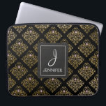 Elegant av rosa och guldfetter i Blommönstret Mono Laptop Sleeve<br><div class="desc">Rosa,  Black and Faux Gold Foil Blommönster Elegant Monogram Fodral. Fodral kan anpassas så att du kan inkludera ditt initialvärde och fullt.</div>
