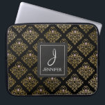 Elegant av rosa och guldfetter i Blommönstret Mono Laptop Sleeve<br><div class="desc">Rosa,  Black and Faux Gold Foil Blommönster Elegant Monogram Fodral. Fodral kan anpassas så att du kan inkludera ditt initialvärde och fullt.</div>