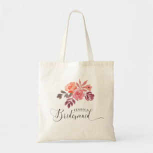 elegant av rustik peonies-skript bridesmaid Tote B Tygkasse