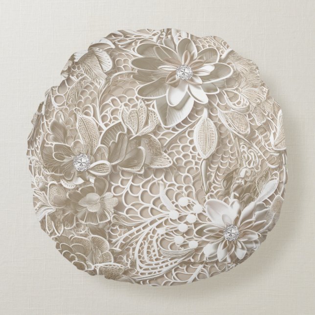 Elegant av snöre och diamanter rund kudde (Framsidan)