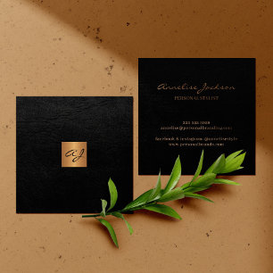Elegant av svart läder, guld monogram fyrkantigt visitkort
