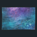 Elegant av turkos och Grönt Lotus Flower Kökshandduk<br><div class="desc">Turkos,  Aqua Blue och Grönt Elegant Lotus Flower Foil Mönster. Blommönstret är symboliskt för andlig-buddismen.</div>