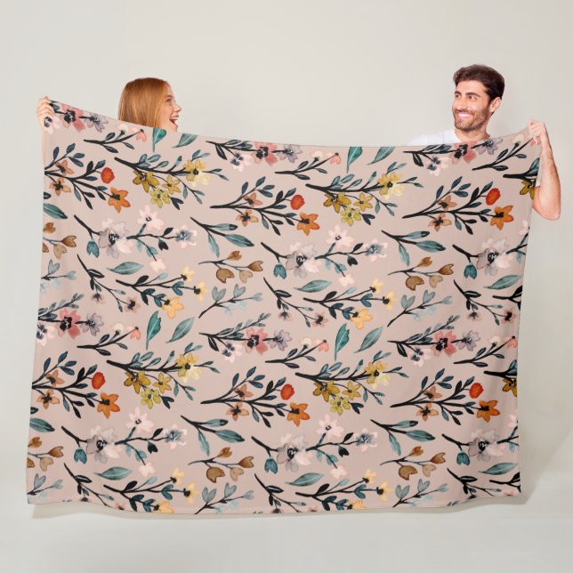 Elegant av vackra vilda blommor, vattenfärgsmodern fleecefilt (På plats)