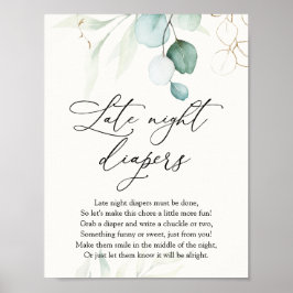 Elegant av vattenfärg Eucalyptus Late Night Diaper Poster
