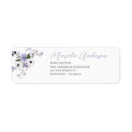 Elegant av vattenfärg Lilac blommor babydusch Returadress Etikett