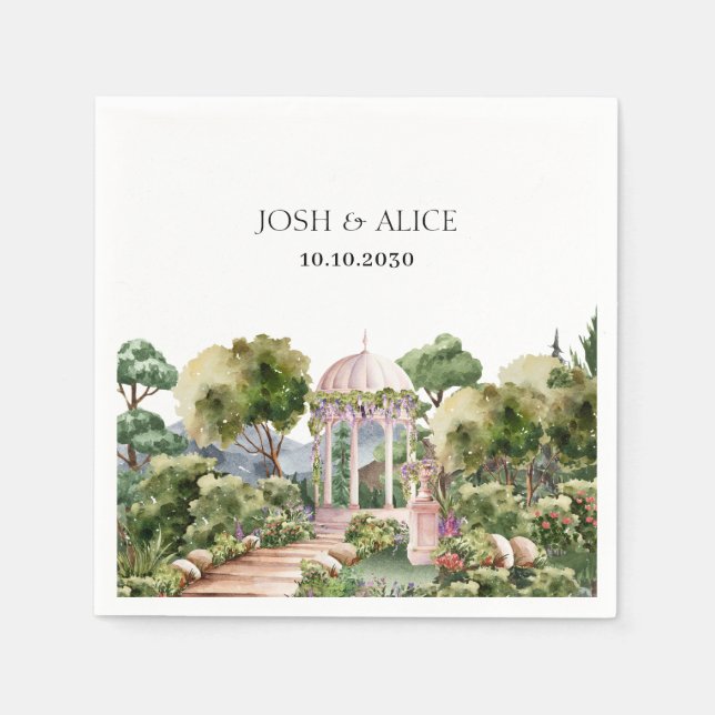 Elegant av vattenfärgen Dreamy grönt-trädgård Pappersservett (Framsidan)