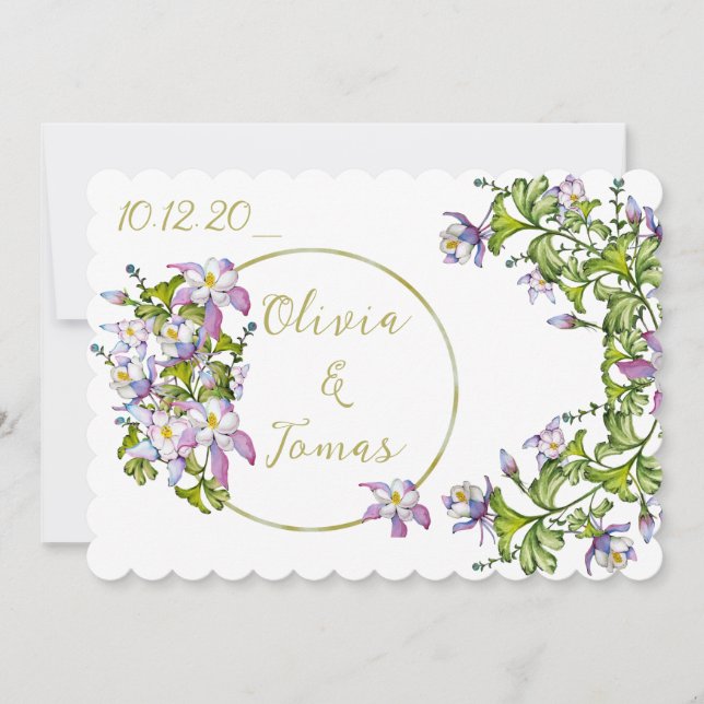 Elegant av vattenfärgskolumbiner julkort (Framsida)