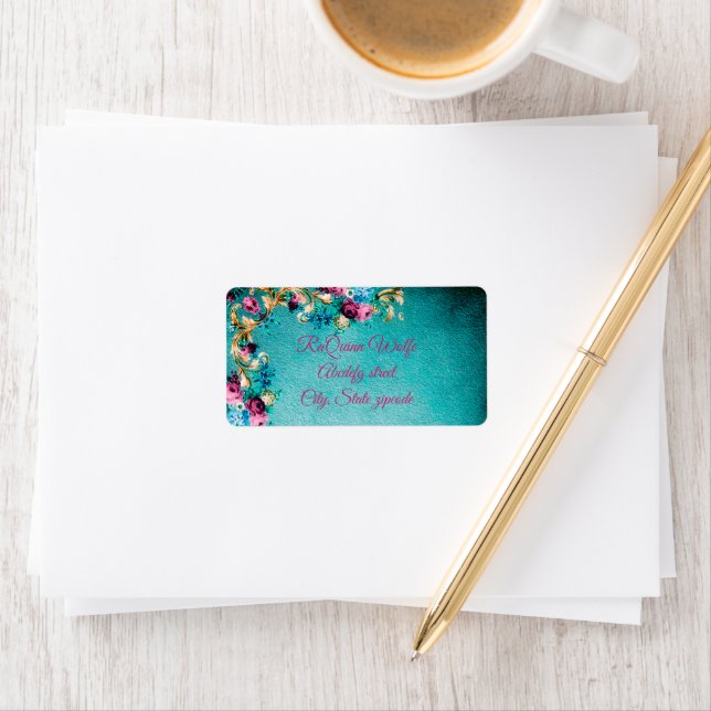 Elegant av Victorian blommigt ro blommor Adressetikett (Insitu)